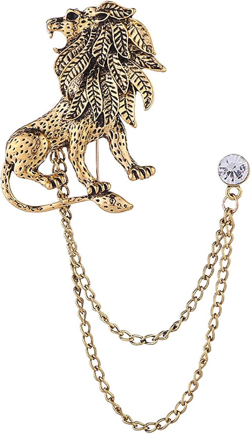 XUN Zhe Vintage Animal Tassel Chain Lapel Pin for Men Women - Punk, Buck, Suit, Tie - Deer, Ram, Owl Rhinestone Collar Chain Pin for Boyfriend Gifts - Image 1